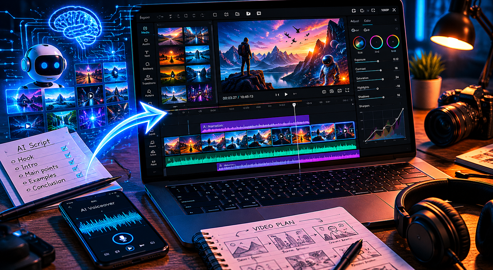 Editing an AI-generated YouTube video in CapCut timeline 2026
